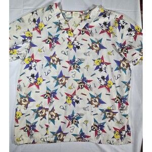 Vintage Warner Brothers Baby Looney Tunes Scrub Top Size Large